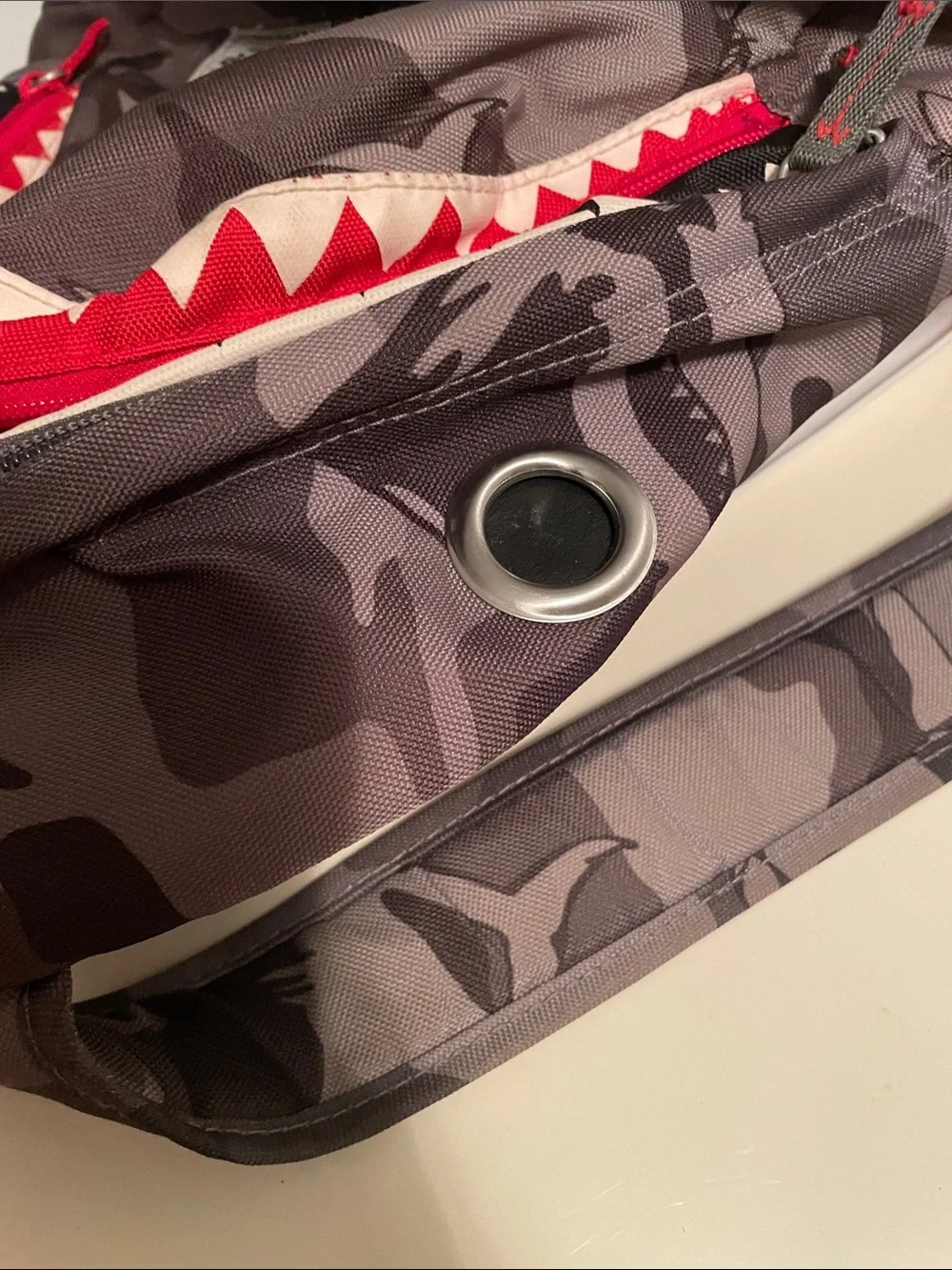 GAP Gray Camo Shark-Teeth Backpack with Red Trim